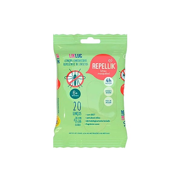 Lenços Umidecidos Repelentes LikLuc Repellik - 20 Unidades