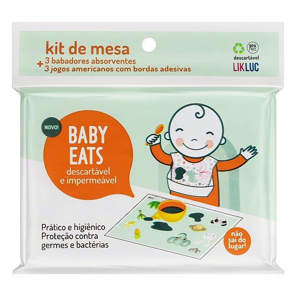 Kit de Mesa Babador + Jogo Americano Descartável Baby Eats Likluc – 6 Unidades