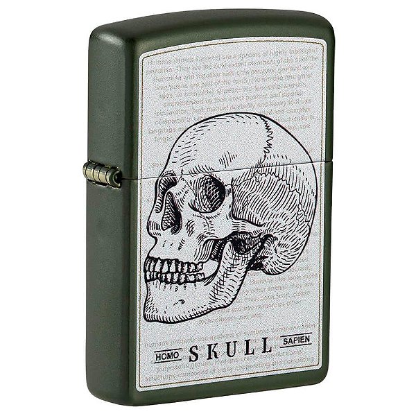 Isqueiro Zippo 49602 Classic Homo Sapien Skull Verde Fosco