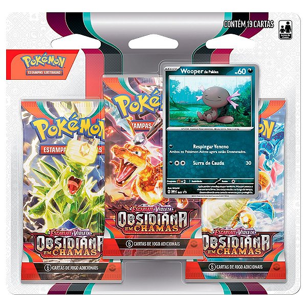 Pokémon TCG: Triple Pack SV3 Obsidiana em Chamas - Wooper de Paldea