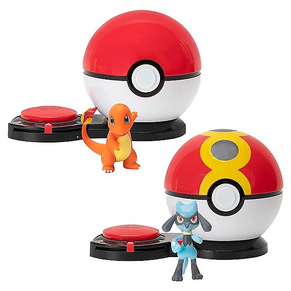 Jogo de Bonecos Pokémon Surprise Attack Game - Charmander + Poké Bola e Riolu + Bola de Repetição | Jazwares