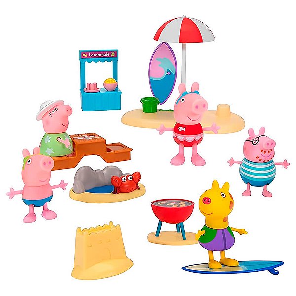 Playset Peppa Pig - Peppa e Família Beach Day (13 peças) | Jazwares