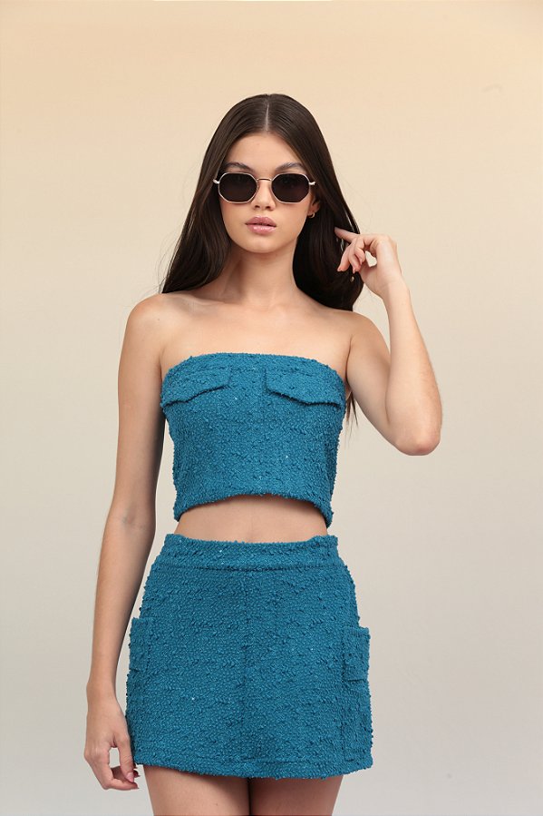 Short saia bouclet azul