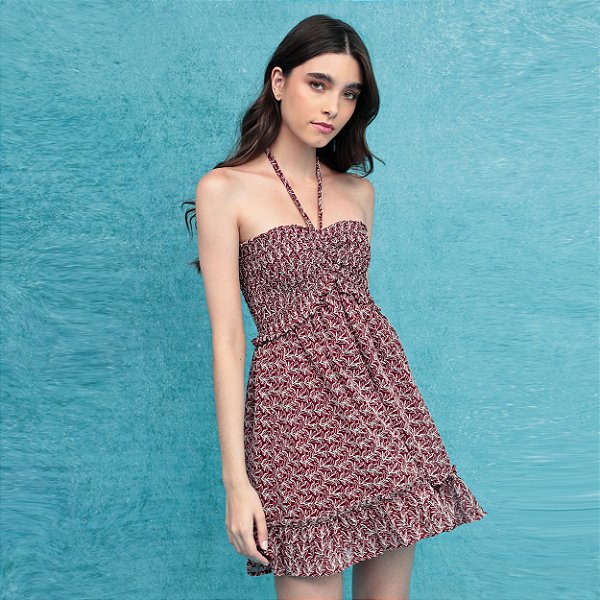 Vestido Mykonos Folhagem Vinho