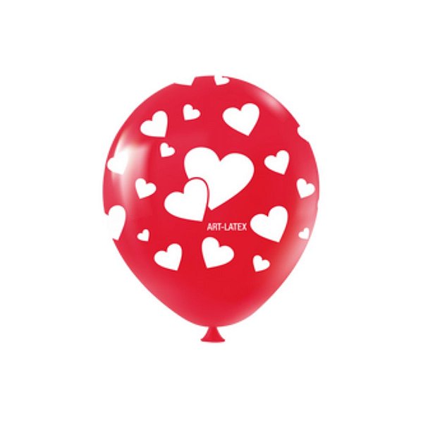 Balão 11" modelo Coração Vermelho/Branco c/25 und