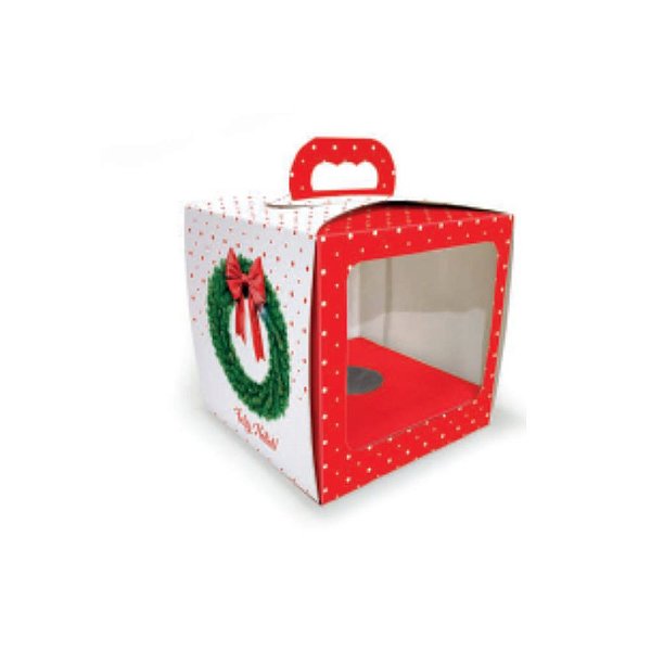 Caixa Panetone com Berço e Visor 350g/500g - Estampa Guirlanda NT91