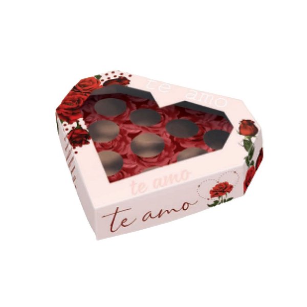 CC1 - Caixa Coração 250/350g 10 doces 20x18x4cm Estampa Te Amo