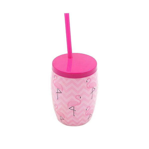 Copo Bojo Canudo Flamingo (verde ou rosa) - 650ML