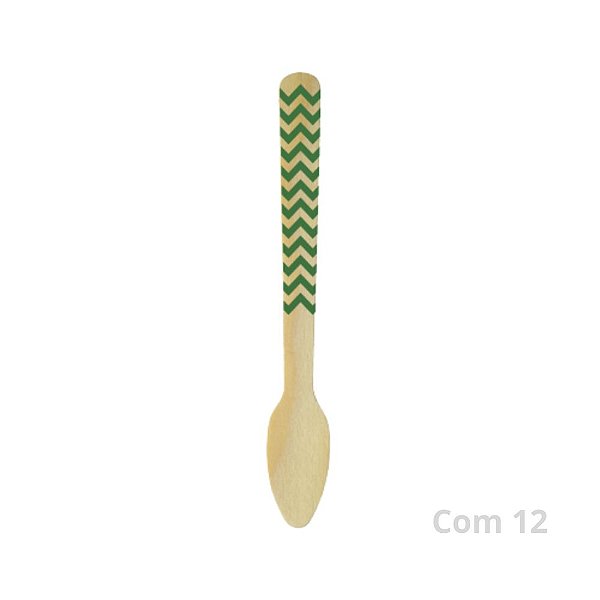 Colher Sobremesa Madeira Zig Zag Verde C/12