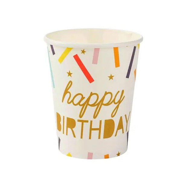Copo papel Happy Birthday Confetes 270ml c/10
