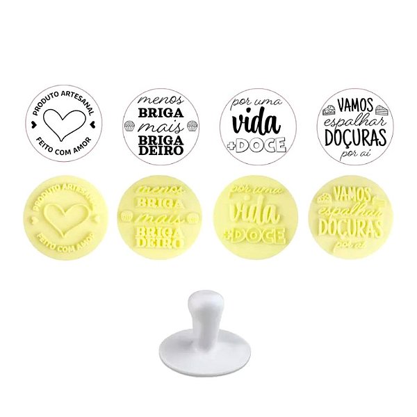Kit Carimbos Frases Doces Amarelo 5cm