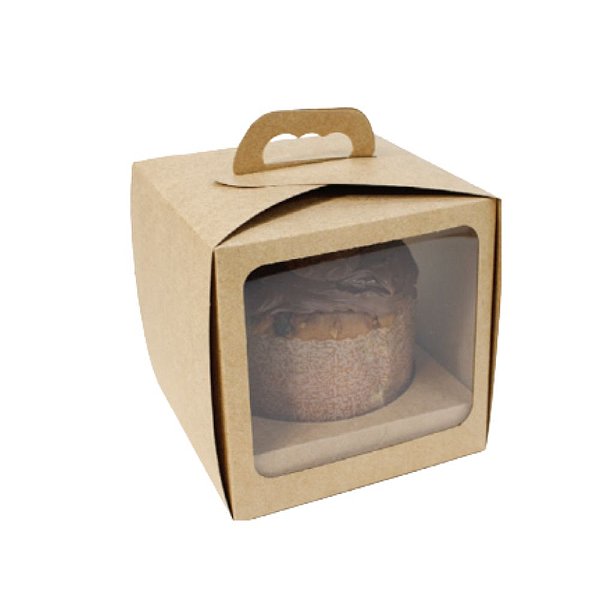 Caixa Ideia Alça e Visor Panetone Kraft