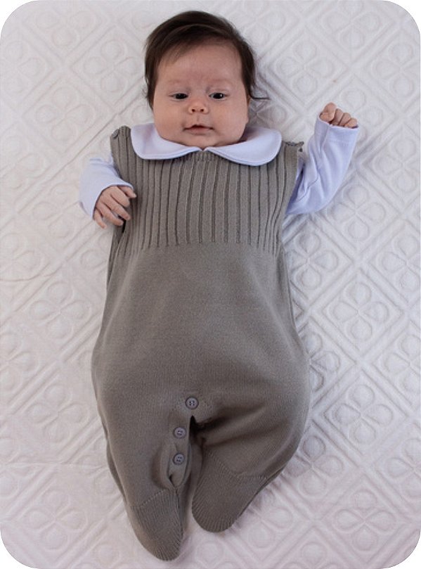 Jardineira em tricot + body