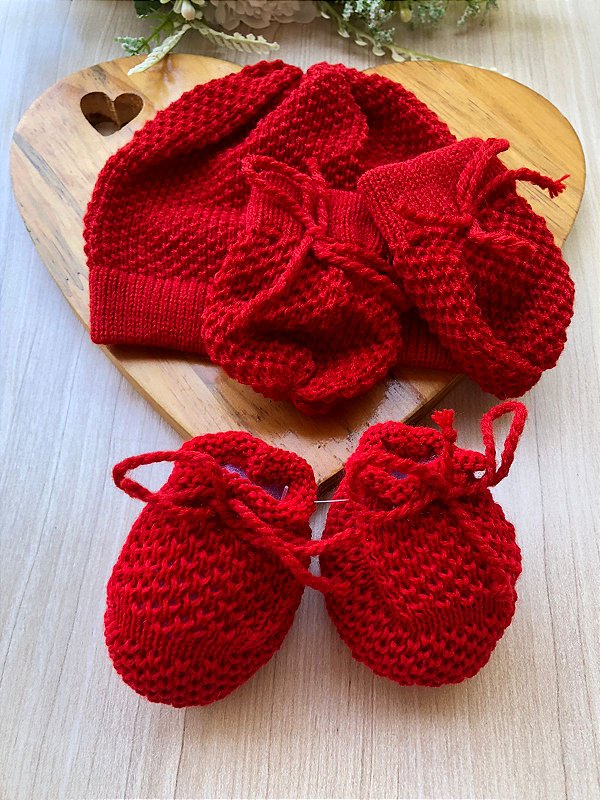 Kit gorro + luvas + sapatinhos