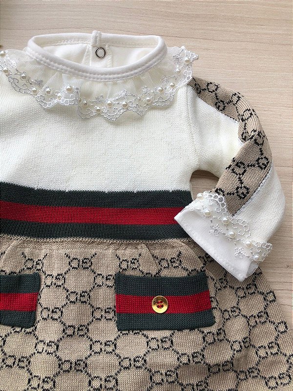 Saída de Maternidade Menina Vestido Gucci Tricot 4 Peças Luxo