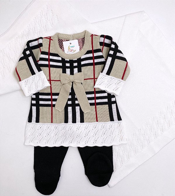 Saída de maternidade de menina vestido Xadrez 3 peças