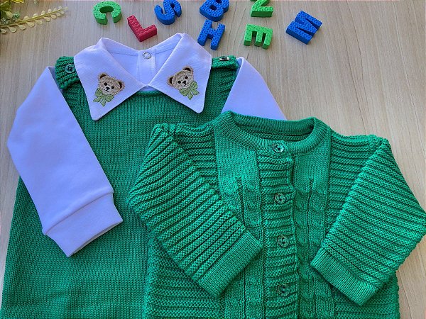 Saída de maternidade de menino Buenos Aires em tricot com 5 peças urso gravata