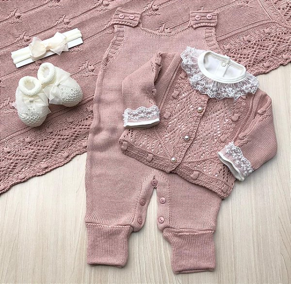 Saída de maternidade de menina em tricot Atenas 6 peças