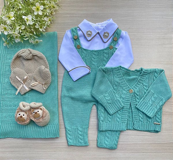 Saída de maternidade de menino Laredo em tricot completa