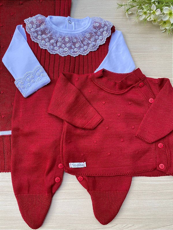 Saída de maternidade de menina lyon em tricot 4 peças