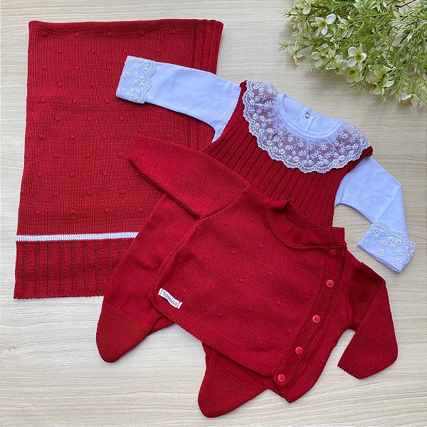 Saída de maternidade de menina lyon em tricot 4 peças