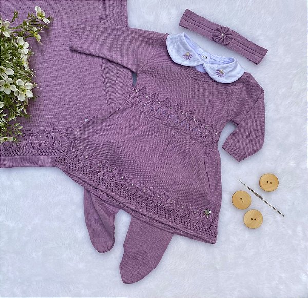 Saída de maternidade menina vestido Gabriela tricot 5 peças