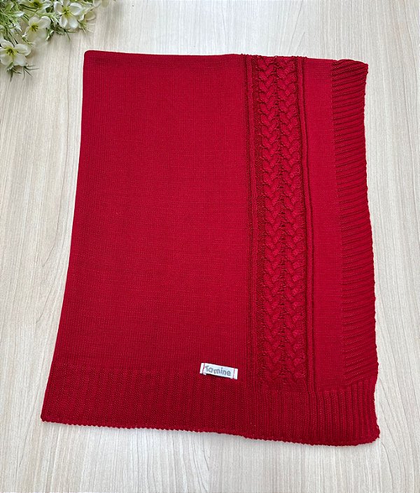 Manta Vermelha em Tricot Madrid medida 80cm x 75cm Dinhos Baby