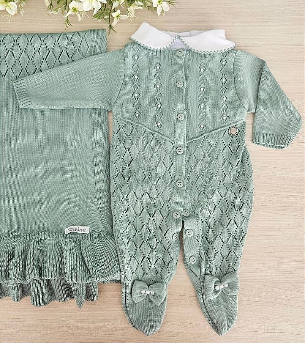 Saída de maternidade Dinhos Baby de menina em Tricot Conjunto Clássico Lila