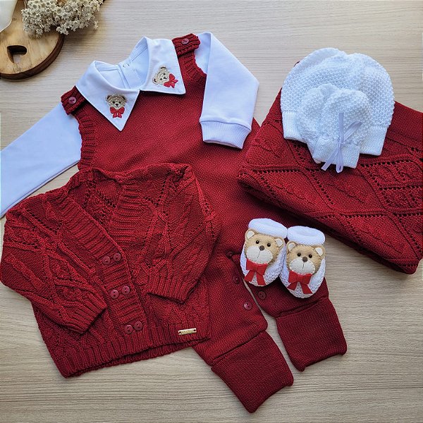 Saída de maternidade Dinhos Baby de menino Dubai em tricot 7 peças