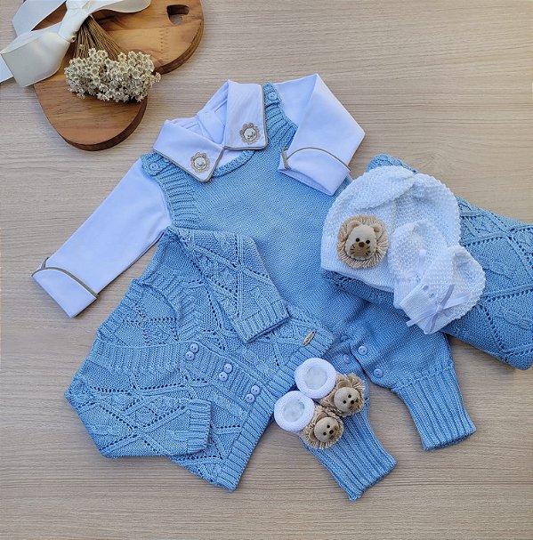 Saída de maternidade Dinhos Baby de menino Dubai em tricot 7 peças