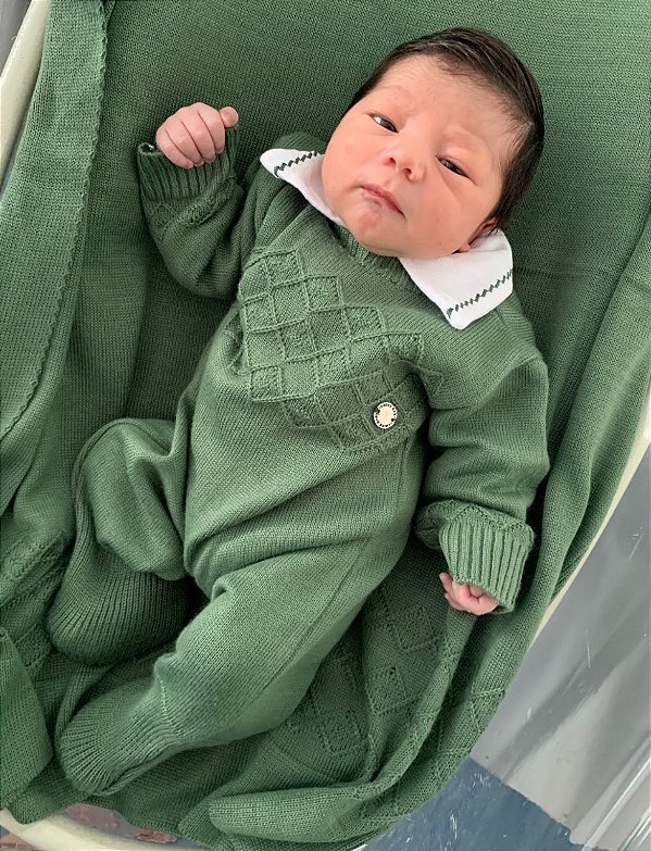 Saída de maternidade Charles menino em tricot macacão 3 peças
