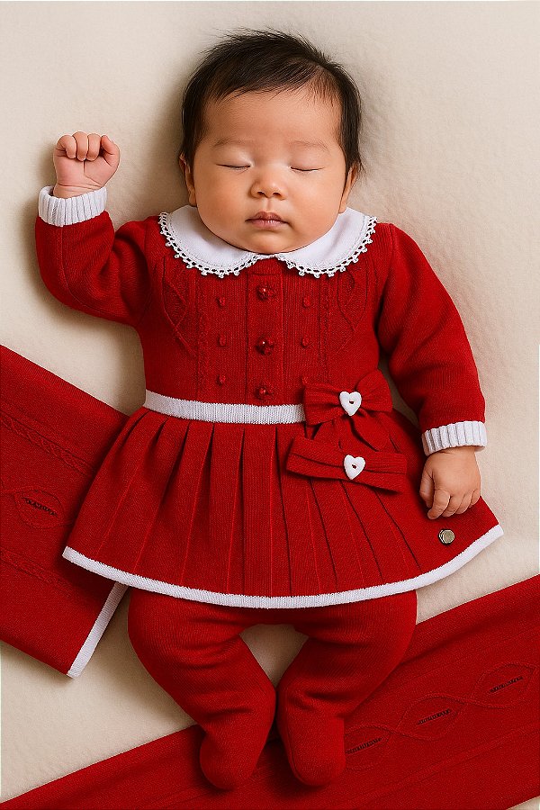 Saída de Maternidade Tricot Menina Vestido Vivi 5 Peças