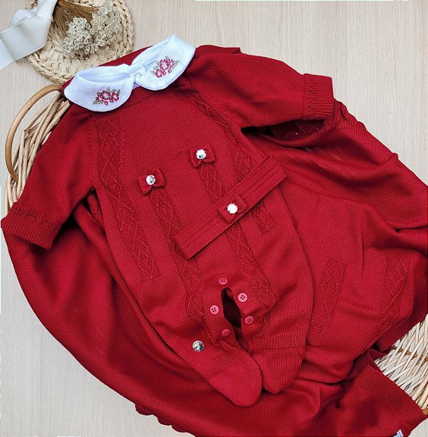 Saída de maternidade menina Stella macacão em tricot 4 peças
