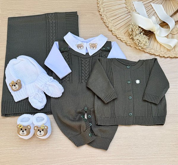 Saída de maternidade menino Madrid tricot 7 peças - urso príncipe