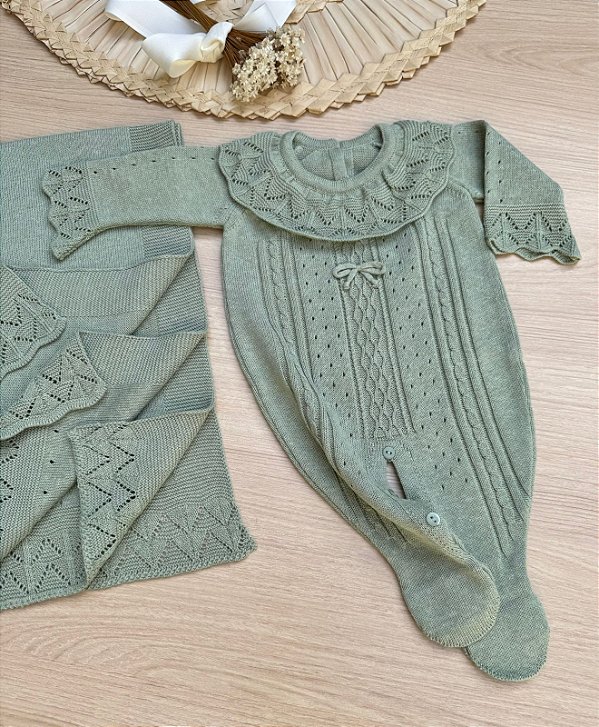 Saída de maternidade de menina em tricot Charlotte 2 peças