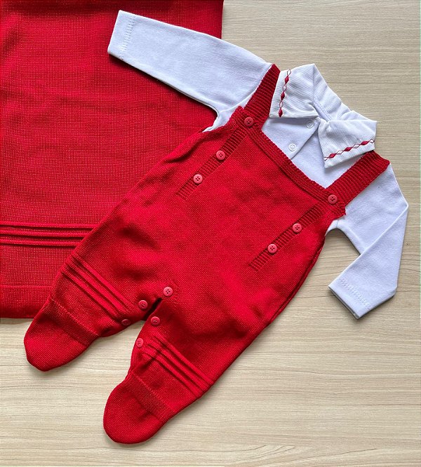 Saída de maternidade de menino Léo em tricot 3 peças