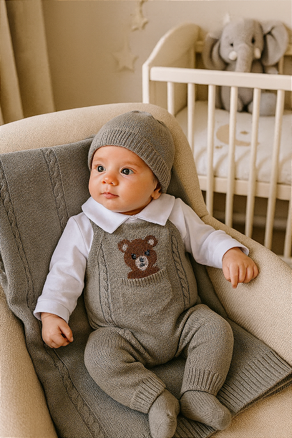 Saída de Maternidade Menino Pedro Henrique Tricot Ursinho Kit Luxo