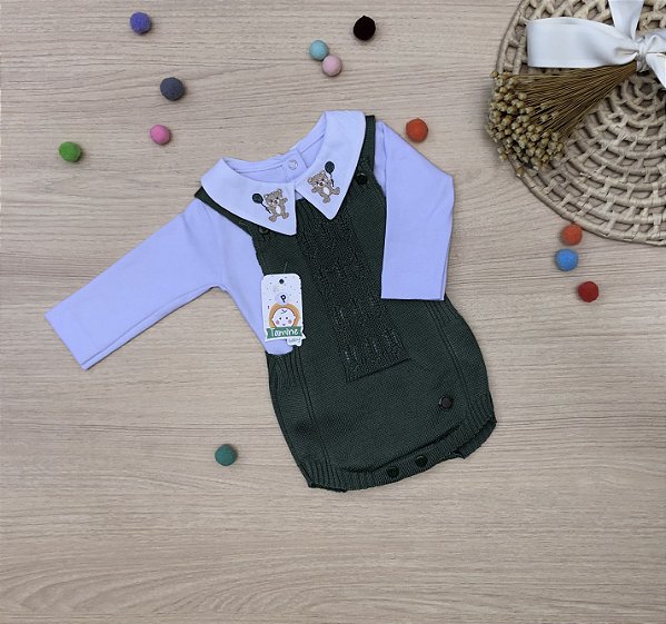 Jardineira Menino Romper Renan tricot Urso Balão