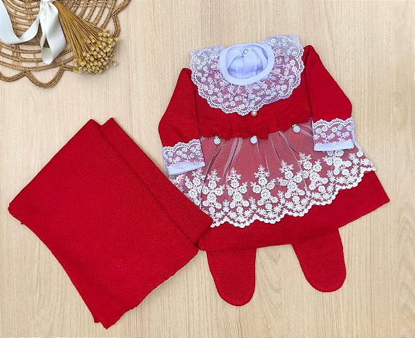 Saida Maternidade Vestido com Renda Menina 4 peças