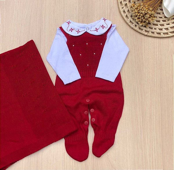 Saída de maternidade menina Anna macacão em tricot 3 peças