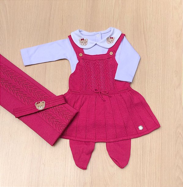 Saída de maternidade menina Maria Vitória macacão em tricot 5 peças