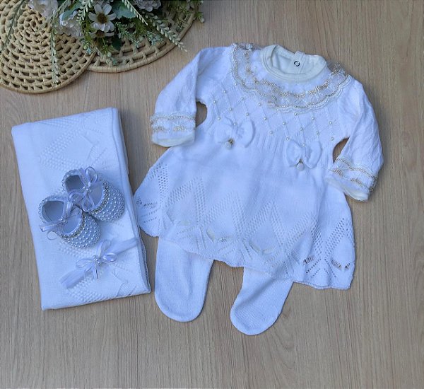 Saída de Maternidade Gabriela Vestido Body Renda Dourada - 6 peças