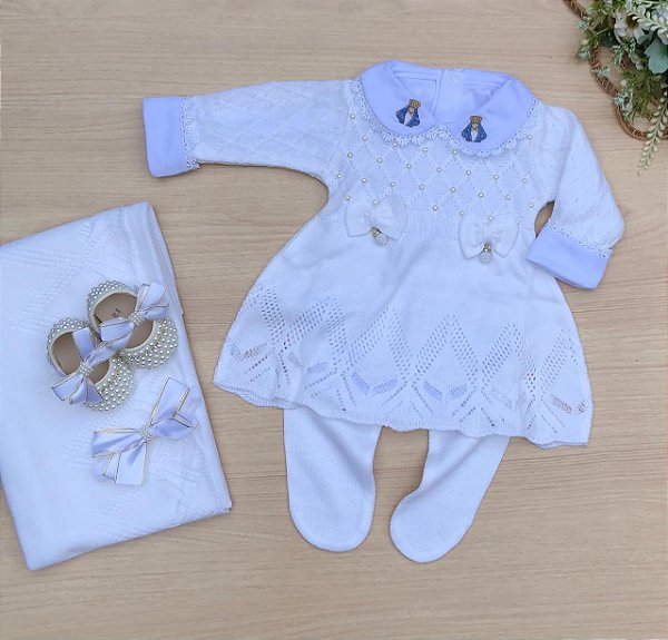Saída de maternidade vestido Gabriela Branco Batizado 6 peças