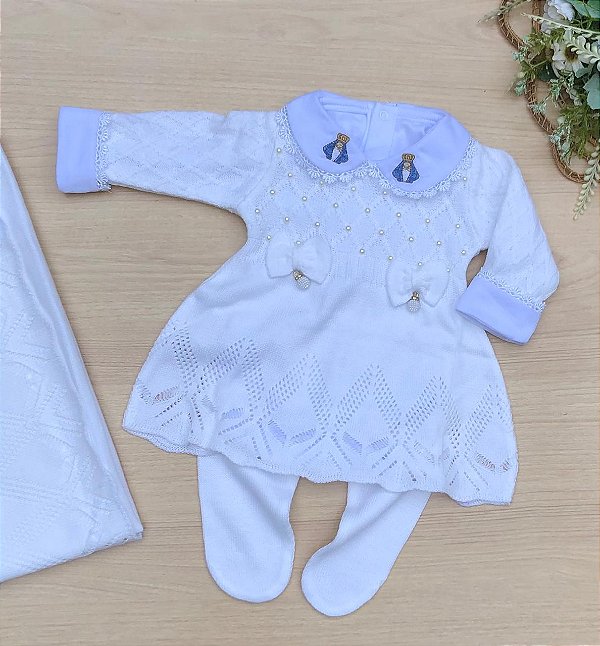 Saída de maternidade vestido Gabriela Branco Batizado 4 peças