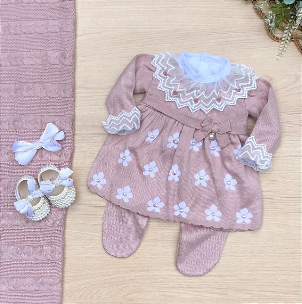 Saida de maternidade menina vestido margarida tricot 6 peças