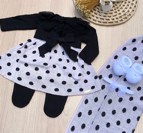 Saída de Maternidade menina bolinha Samantha 5 Peças | Dinhos Baby