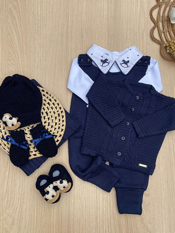 Saída de Maternidade Menino Cavalinho em Tricot Completa