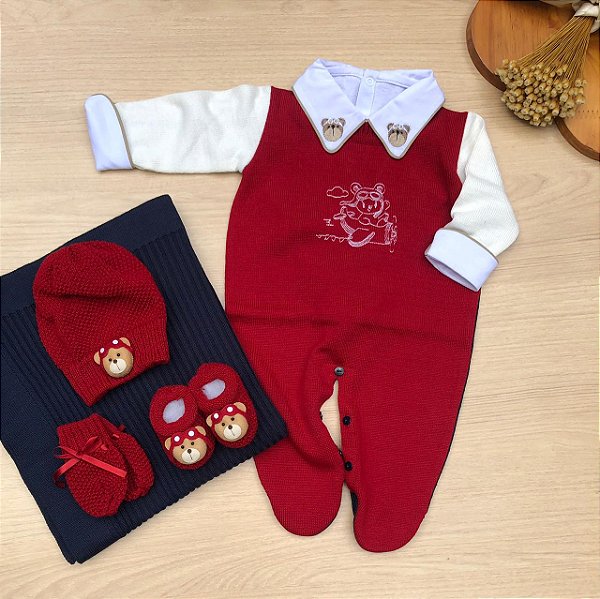 Saída de Maternidade Urso Aviador Rubin 6 Peças Menino