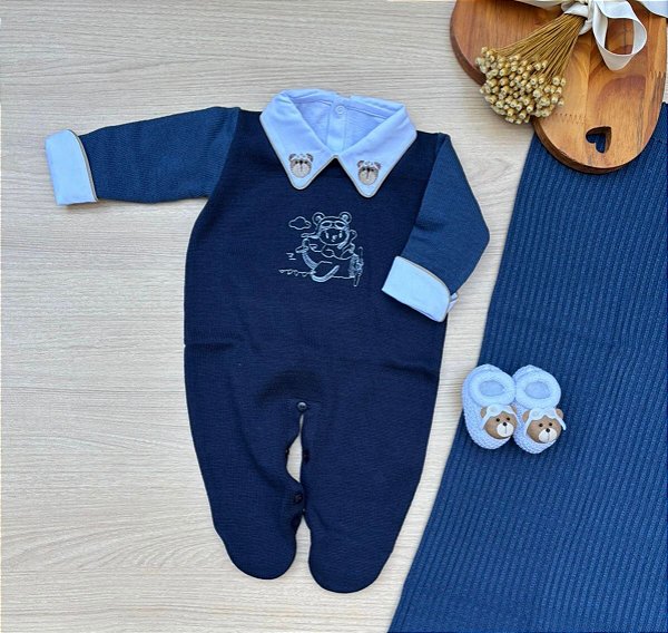 Saída de Maternidade Urso Aviador Rubin 4 Peças Menino