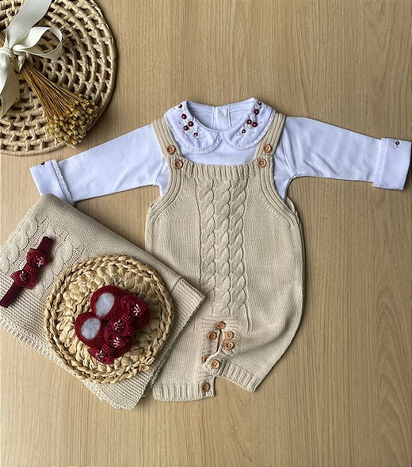 Saída de Maternidade Menina Body Bordado 5 Peças Tricot Dinhos Baby